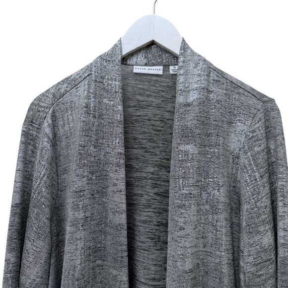 SUSAN GRAVER Silver Metallic Cardigan Size XL Stretch Liquid Knit Evening Top - Picture 4 of 8